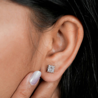 2.00 TCW Cushion Cut Lab Grown Diamond Stud Earrings in Gold