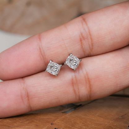 2.00 TCW Cushion Cut Lab Grown Diamond Stud Earrings in Gold