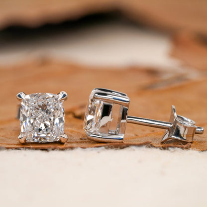 2.00 TCW Cushion Cut Lab Grown Diamond Stud Earrings in Gold