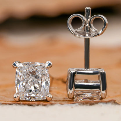 2.00 TCW Cushion Cut Lab Grown Diamond Stud Earrings in Gold