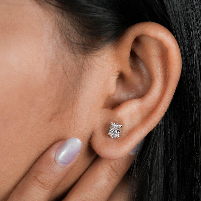 1.00Ct Oval Cut Lab Grown Diamond Studs,Wedding Stud Earrings,Solitaire Studs,Gift For Mother or Wife
