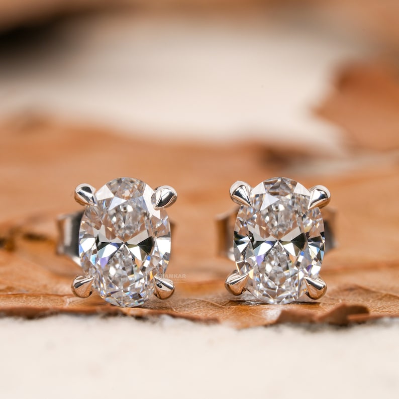 1.00Ct Oval Cut Lab Grown Diamond Studs,Wedding Stud Earrings,Solitaire Studs,Gift For Mother or Wife
