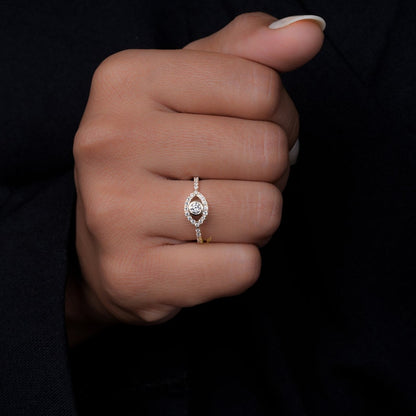 Evil Eye Lab Diamond Ring 14K Gold Dainty Protection Ring