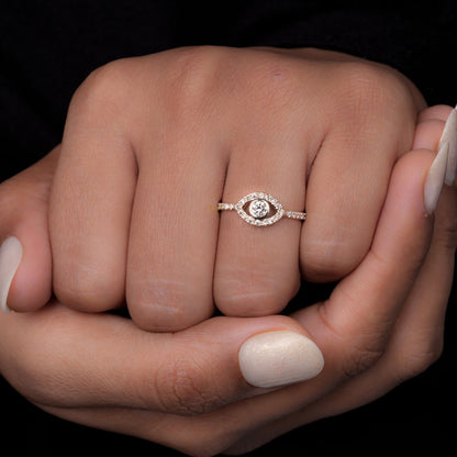 Evil Eye Lab Diamond Ring 14K Gold Dainty Protection Ring