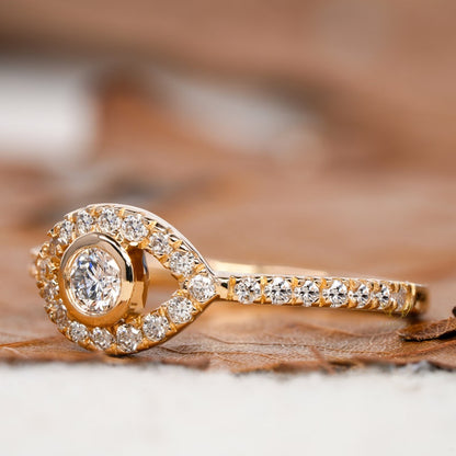 Evil Eye Lab Diamond Ring 14K Gold Dainty Protection Ring