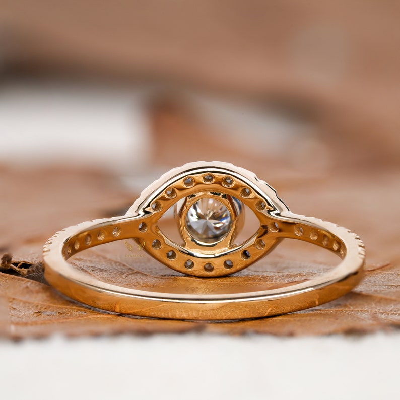 Evil Eye Lab Diamond Ring 14K Gold Dainty Protection Ring