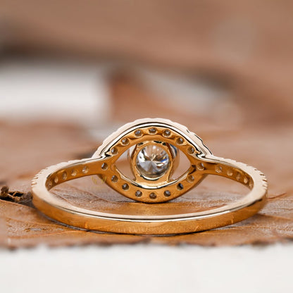 Evil Eye Lab Diamond Ring 14K Gold Dainty Protection Ring