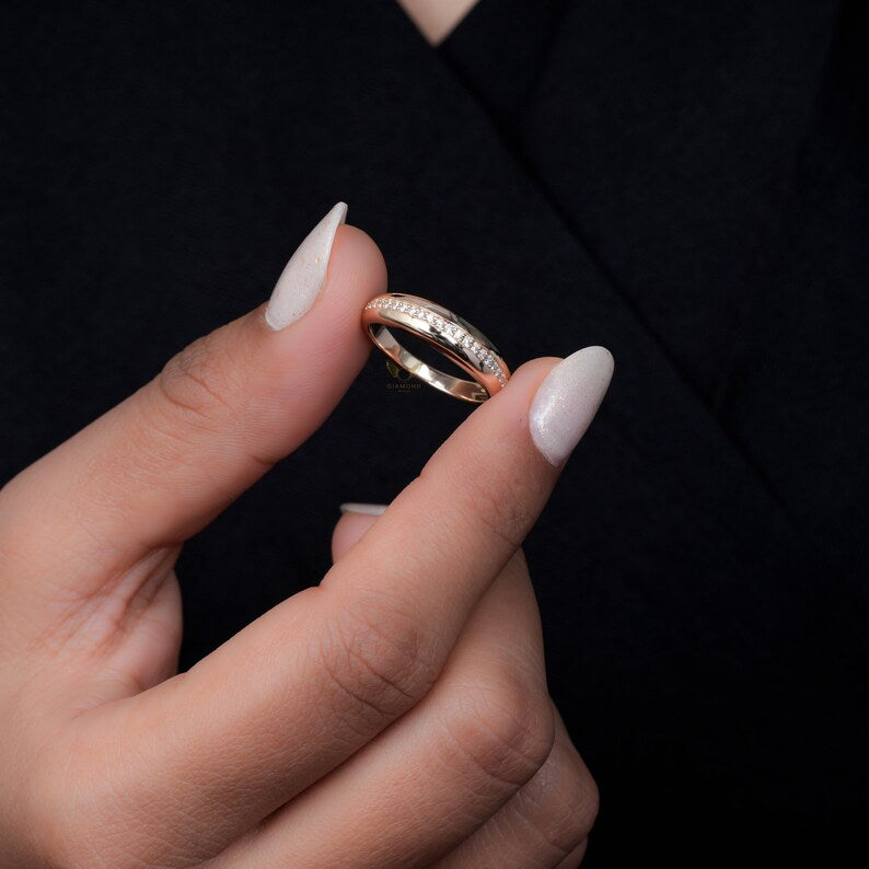14K Gold Lab Diamond Bubble Dome Signet Ring