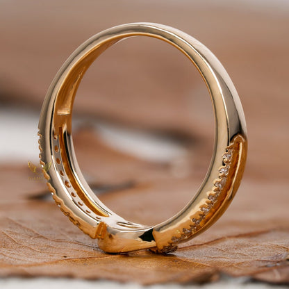 14K Gold Lab Grown Diamond Crossover Pave Wedding Band