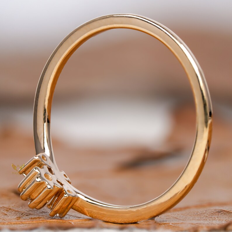 Lab Diamond Chevron Ring 14K Gold Wishbone Wedding Band