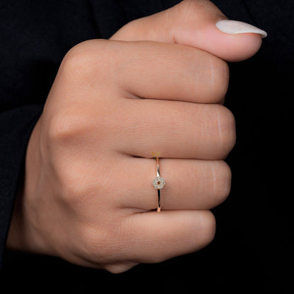 Lab Diamond Tiny Flower Ring, 14K Gold Dainty Minimalist Ring
