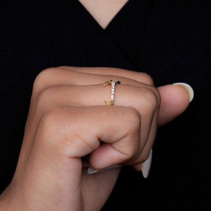 Lab Diamond Wave Bypass Ring – Minimal 14K Gold