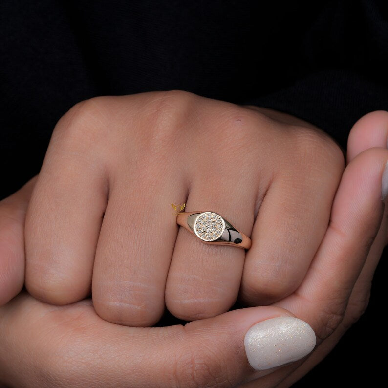 Lab Diamond Pave Signet Pinky Ring for Women