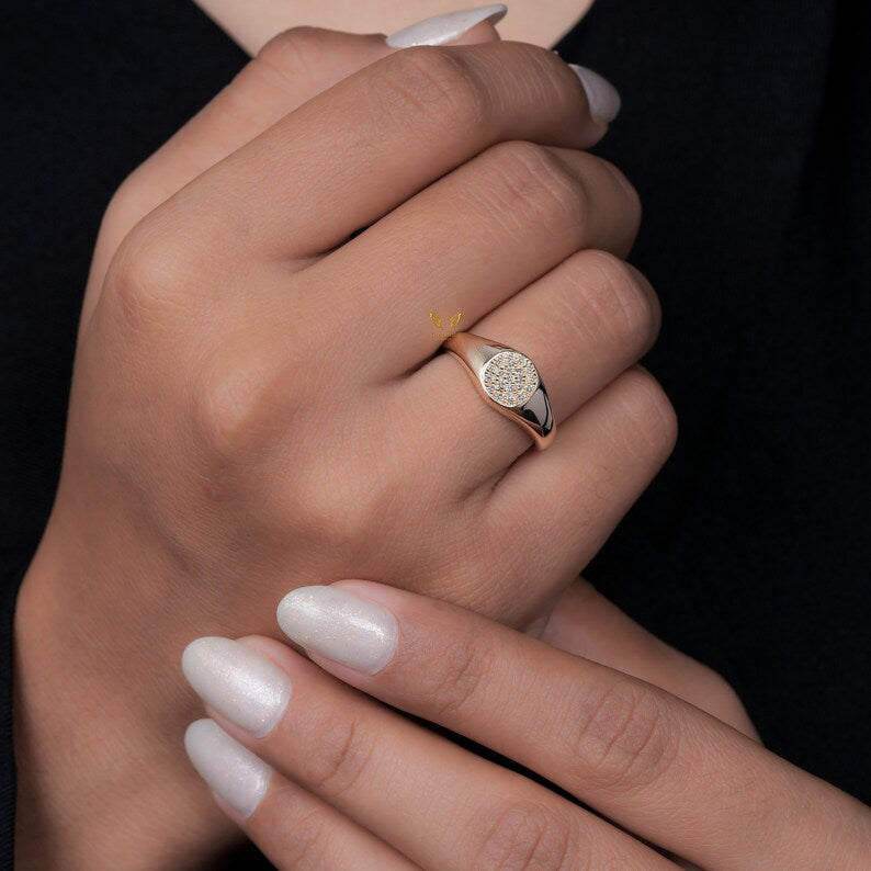 Lab Diamond Pave Signet Pinky Ring for Women