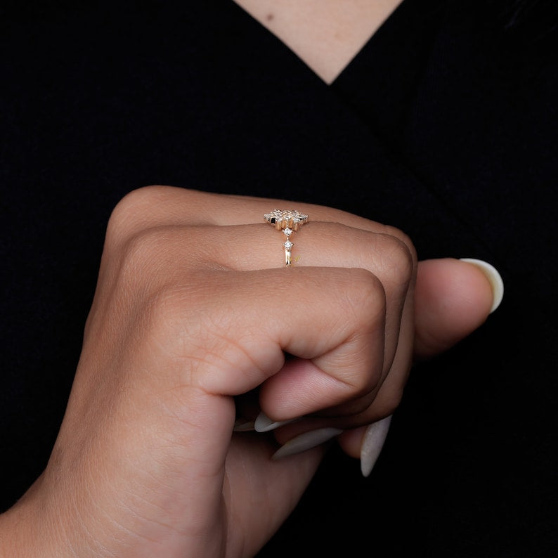 Lab Diamond Snowflake Ring 14K Gold, Minimal Cluster Ring