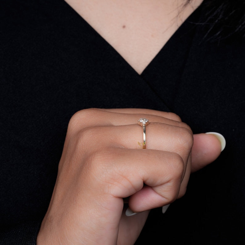 Lab Diamond Cluster Ring 14K Gold Minimalist Dainty Ring