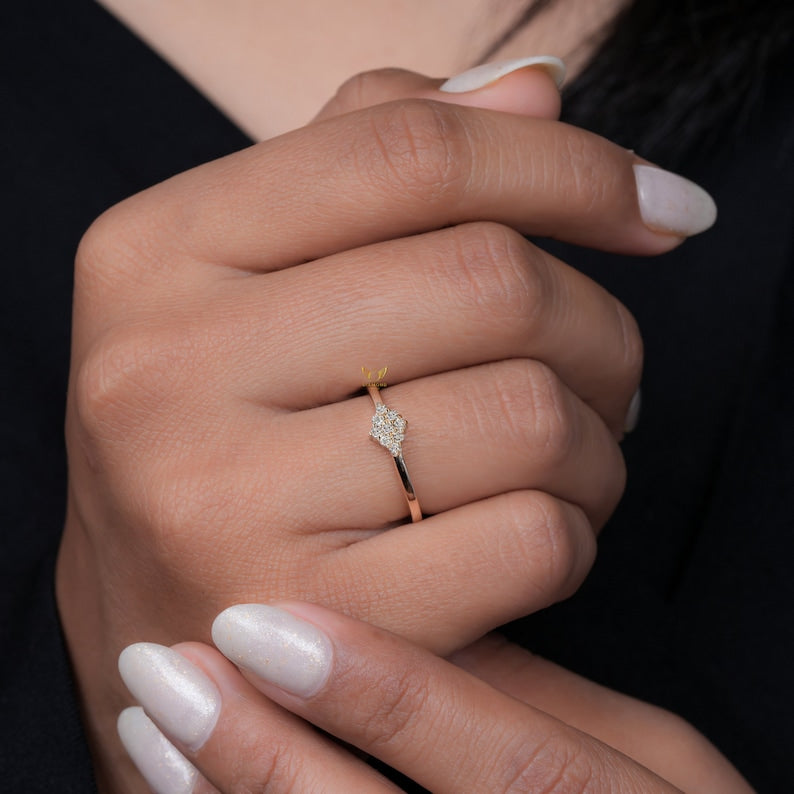 Lab Diamond Cluster Ring 14K Gold Minimalist Dainty Ring