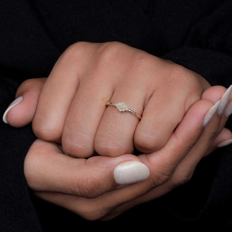 Lab Diamond Cluster Ring 14K Gold Minimalist Dainty Ring