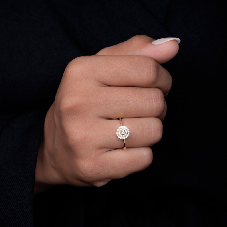 14K Gold Lab Diamond Double Halo Sparkle Ring
