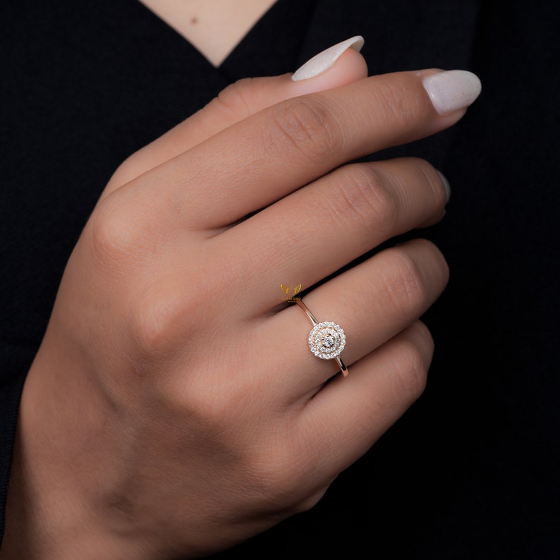 14K Gold Lab Diamond Double Halo Sparkle Ring