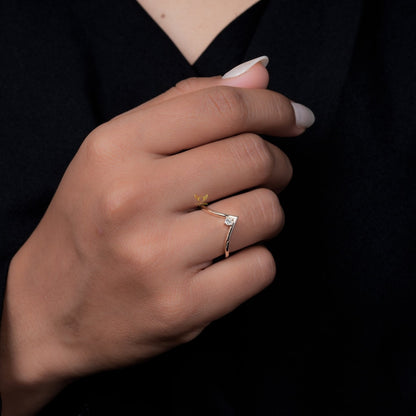 Lab Diamond Chevron Ring 14K Gold V Shape Wedding Band