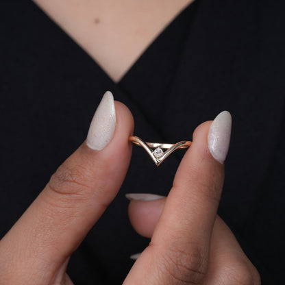 Lab Diamond Chevron Ring 14K Gold V Shape Wedding Band