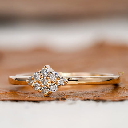 Lab Diamond Cluster Ring 14K Gold Minimalist Dainty Ring