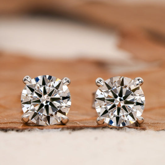 Round Lab Grown Diamond Stud Earrings,2.00 TCW Round Diamond Solitaire Studs, Screw/Push Back Studs, Earrings for Mother,Wife and Daughter