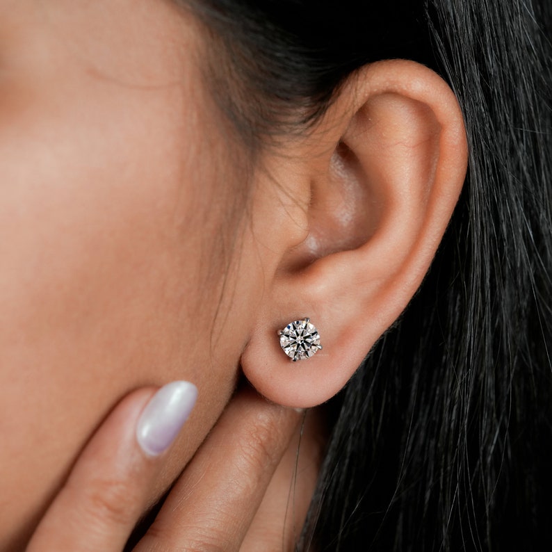 Round Lab Grown Diamond Stud Earrings,2.00 TCW Round Diamond Solitaire Studs, Screw/Push Back Studs, Earrings for Mother,Wife and Daughter