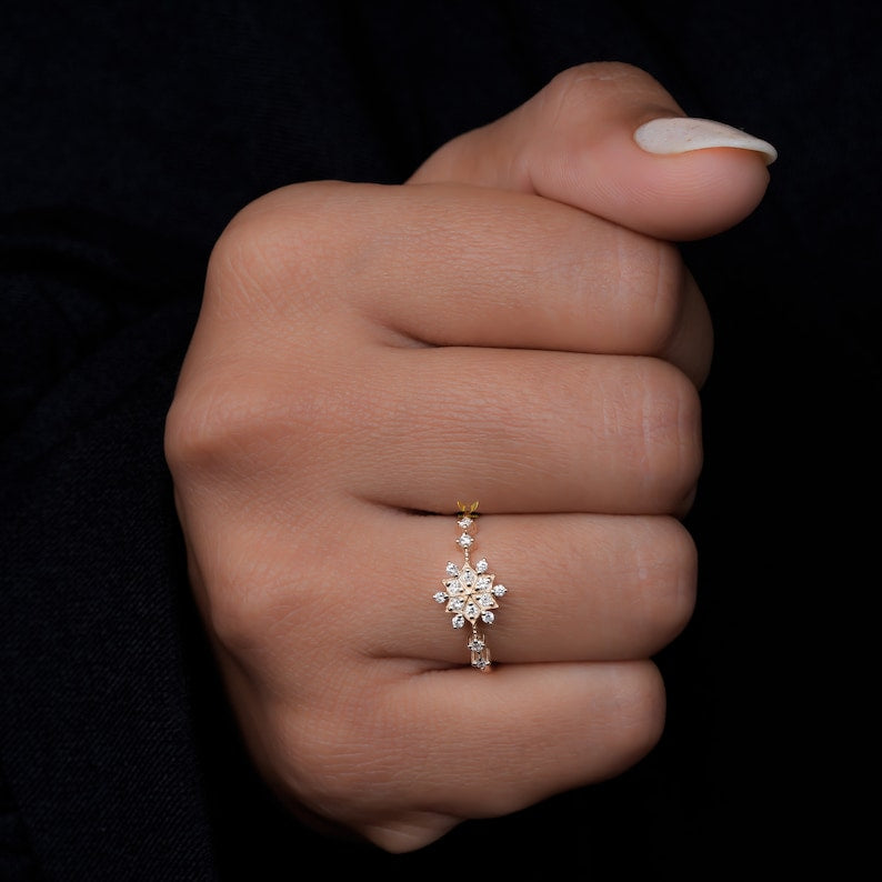 Lab Diamond Snowflake Ring 14K Gold, Minimal Cluster Ring