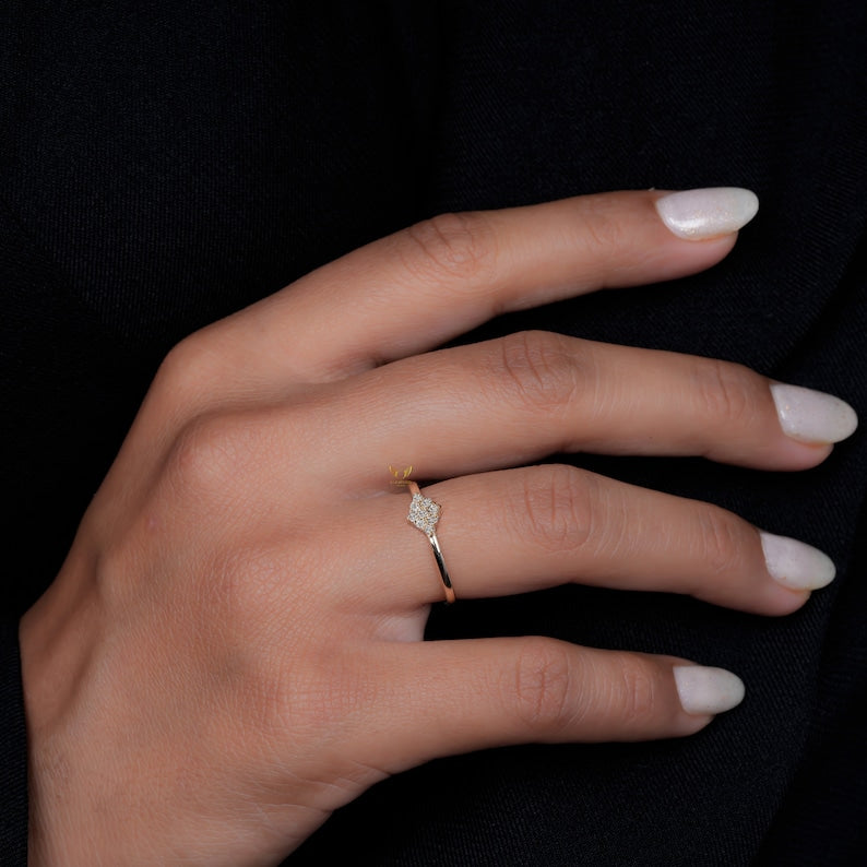 Lab Diamond Cluster Ring 14K Gold Minimalist Dainty Ring