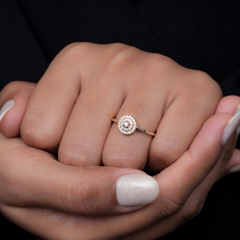 14K Gold Lab Diamond Double Halo Sparkle Ring