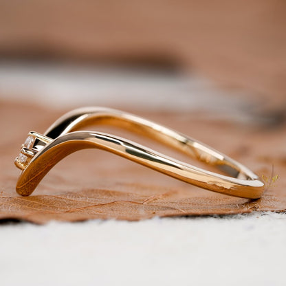 Lab Diamond Chevron Ring 14K Gold V Shape Wedding Band