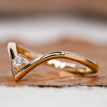 Lab Diamond Chevron Ring 14K Gold V Shape Wedding Band