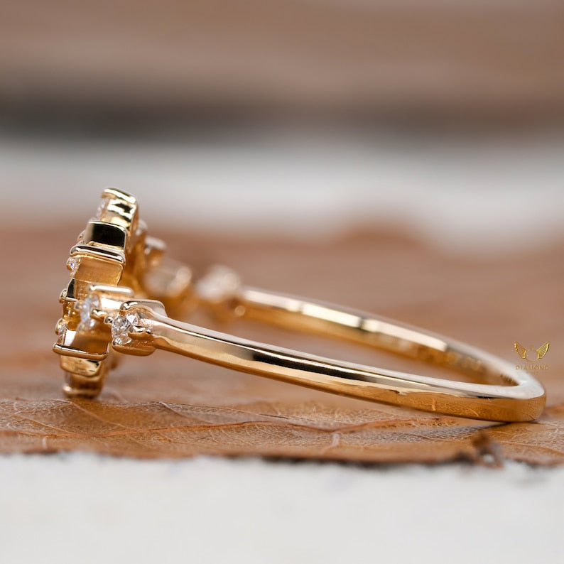 Lab Diamond Snowflake Ring 14K Gold, Minimal Cluster Ring