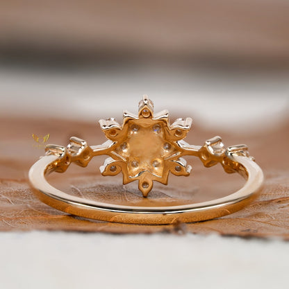 Lab Diamond Snowflake Ring 14K Gold, Minimal Cluster Ring
