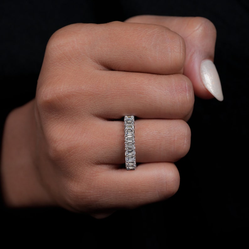 Emerald Cut Lab Grown Diamond Full Eternity Band,0.15CT each CVD Diamond Band,Bridal Matching Band,Stackable Band,Anniversary Gift for Wife