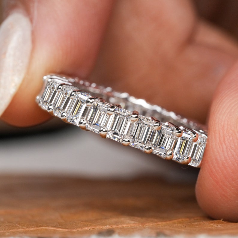 Emerald Cut Lab Grown Diamond Full Eternity Band,0.15CT each CVD Diamond Band,Bridal Matching Band,Stackable Band,Anniversary Gift for Wife