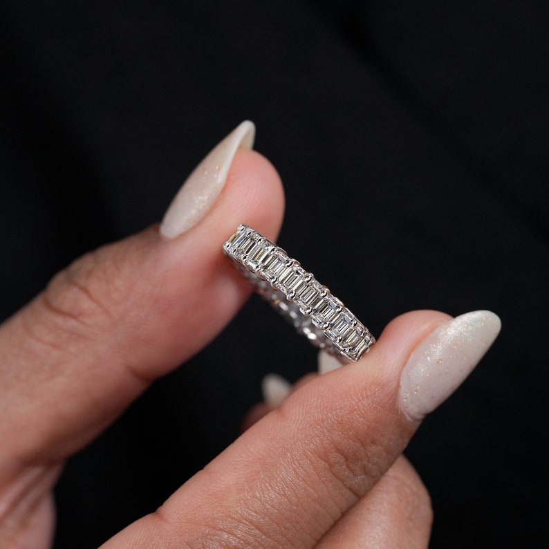 Emerald Cut Lab Grown Diamond Full Eternity Band,0.15CT each CVD Diamond Band,Bridal Matching Band,Stackable Band,Anniversary Gift for Wife