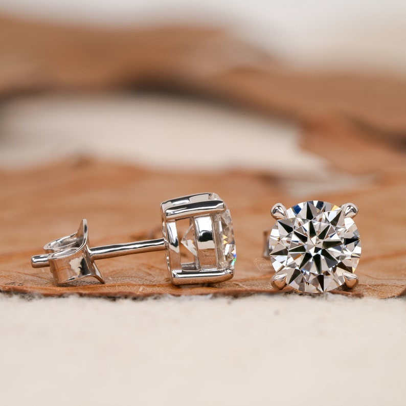 Round Lab Grown Diamond Stud Earrings,2.00 TCW Round Diamond Solitaire Studs, Screw/Push Back Studs, Earrings for Mother,Wife and Daughter