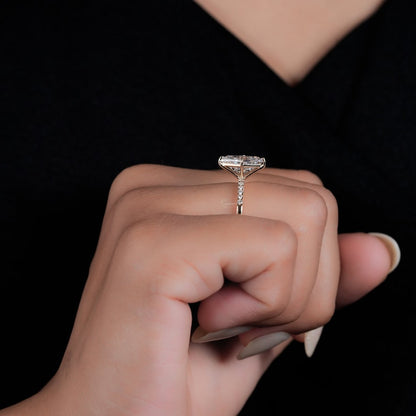 Lozenge Lab Diamond Engagement Ring, Pave Halo Ring