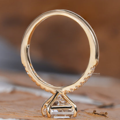 Lozenge Lab Diamond Engagement Ring, Pave Halo Ring