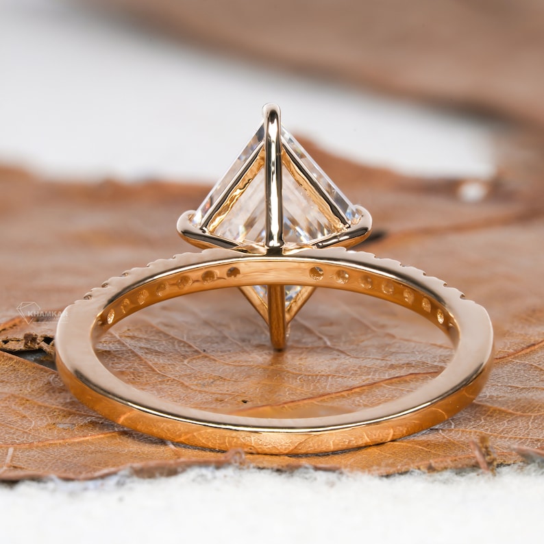 Lozenge Lab Diamond Engagement Ring, Pave Halo Ring