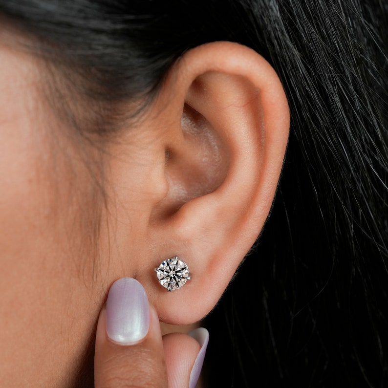 Round Lab Grown Diamond Stud Earrings,2.00 TCW Round Diamond Solitaire Studs, Screw/Push Back Studs, Earrings for Mother,Wife and Daughter