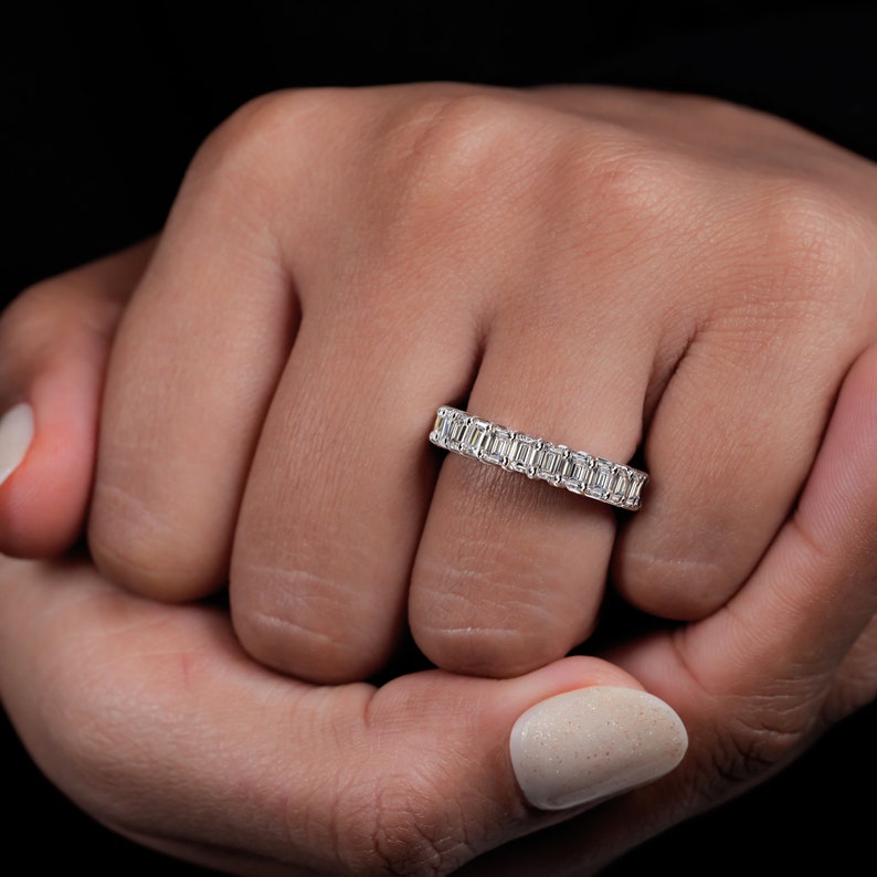 Emerald Cut Lab Grown Diamond Full Eternity Band,0.15CT each CVD Diamond Band,Bridal Matching Band,Stackable Band,Anniversary Gift for Wife