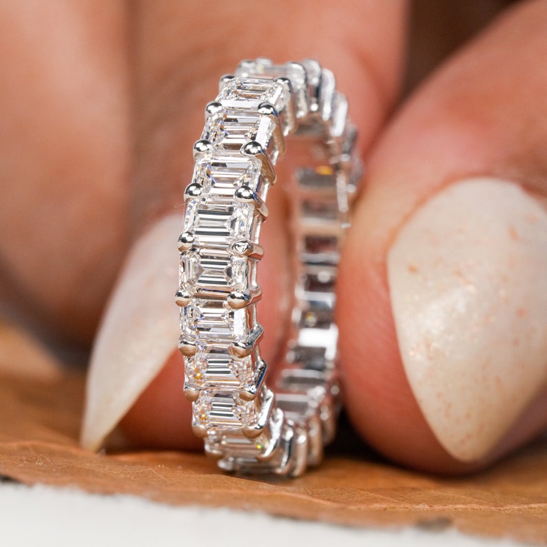 Emerald Cut Lab Grown Diamond Full Eternity Band,0.15CT each CVD Diamond Band,Bridal Matching Band,Stackable Band,Anniversary Gift for Wife