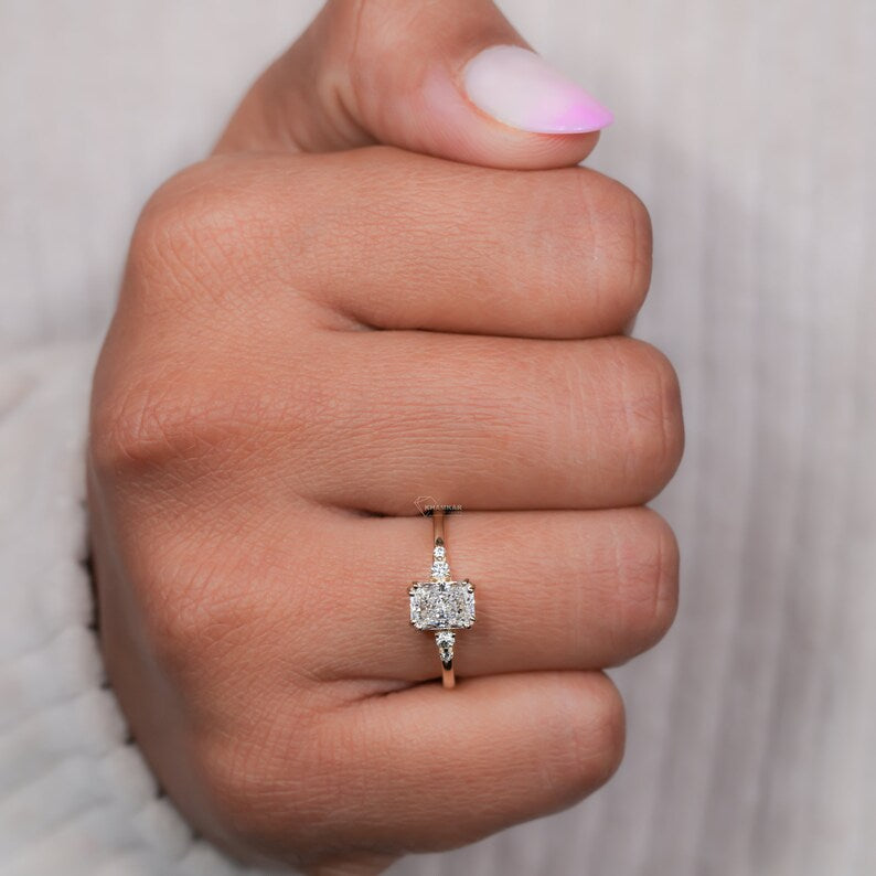 Radiant Cut Lab Diamond Anniversary Ring For Women