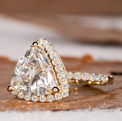 Trillion Cut 3CT Lab Diamond Halo Engagement Ring for Her