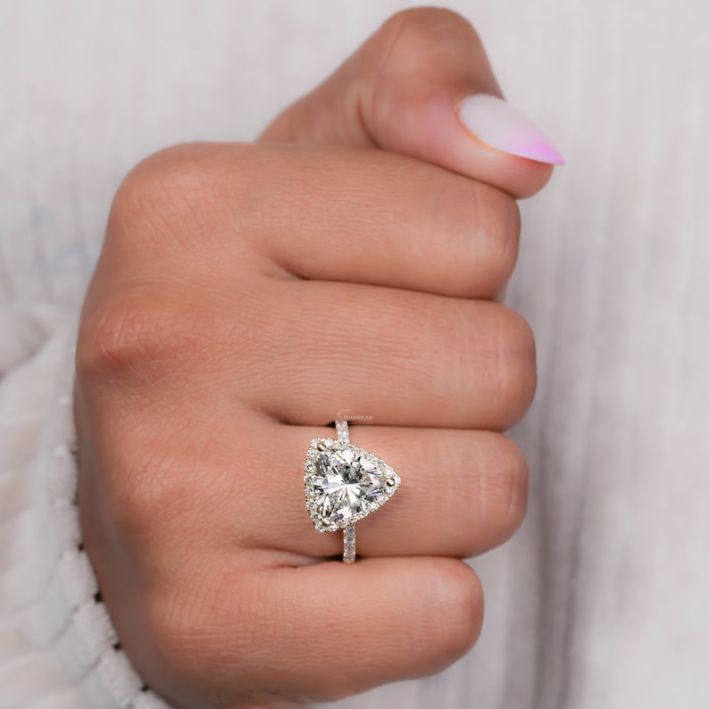 Trillion Cut 3CT Lab Diamond Halo Engagement Ring for Her