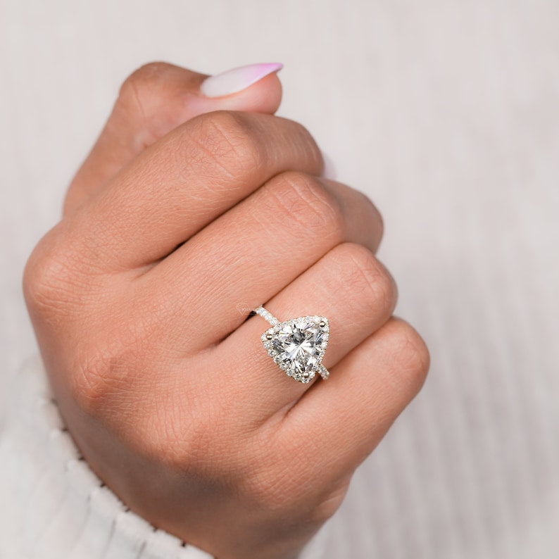 Trillion Cut 3CT Lab Diamond Halo Engagement Ring for Her